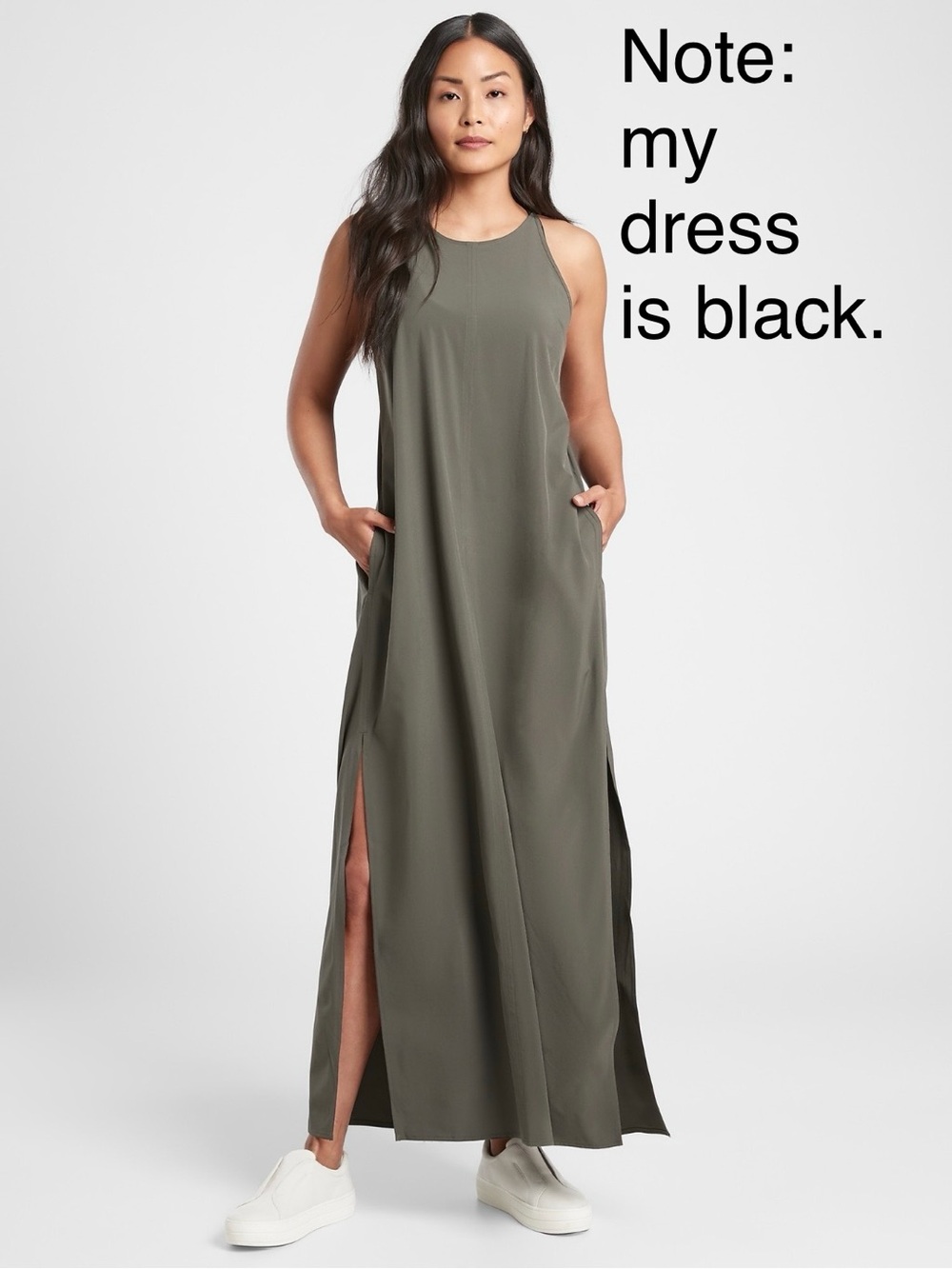 Athleta Black Hayes Maxi Dress Pleated Active Travel Wear in EUC - Picture 6 of 9